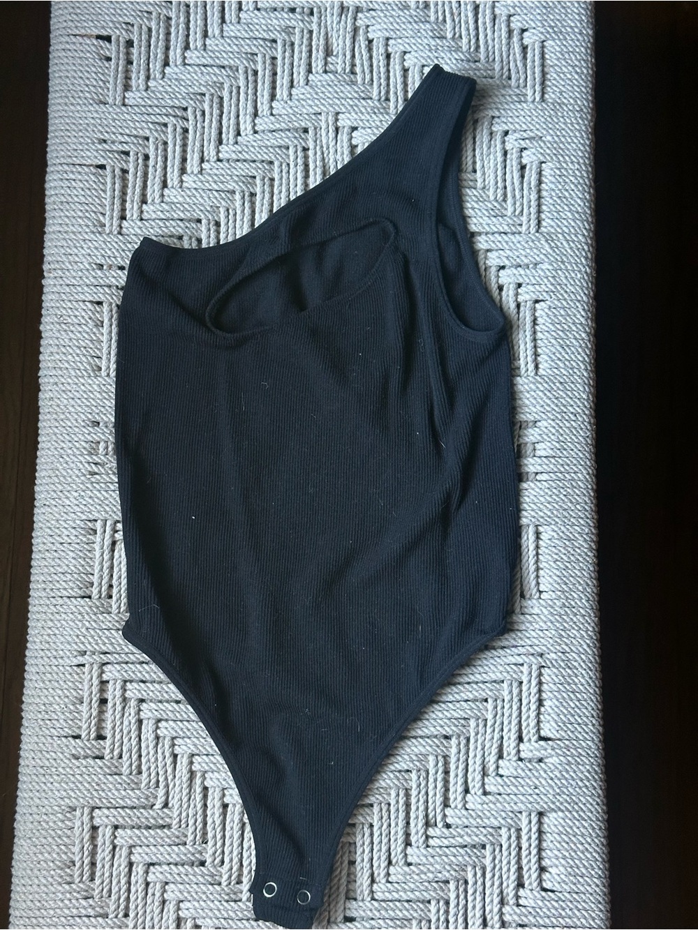 One-Shoulder Black Ribbed Bodysuit - Women's Top